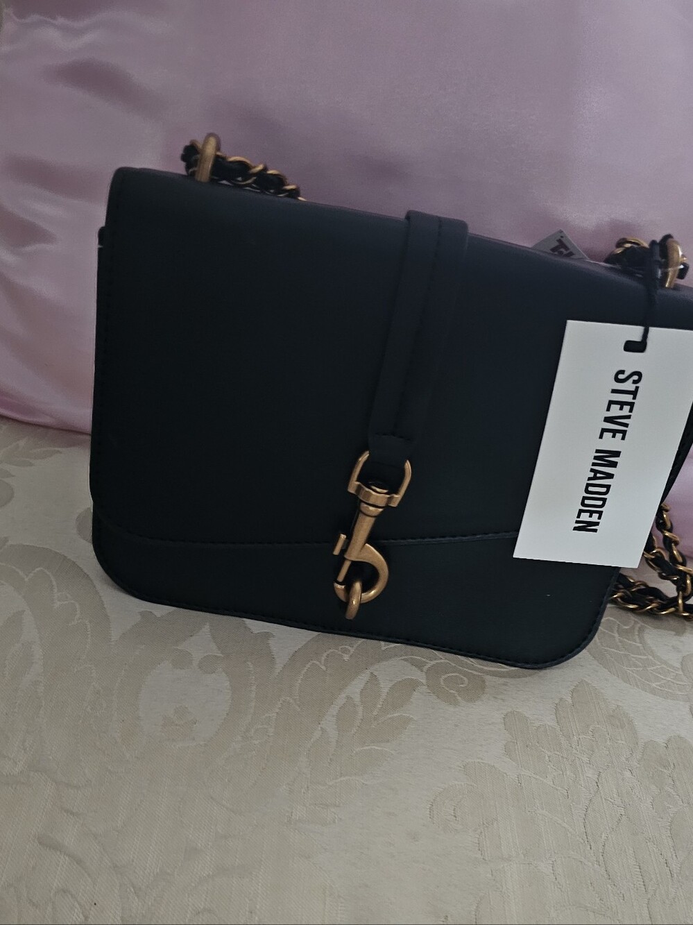 Steve Madden Black Crossbody with Gold-Tone Chain and Hook